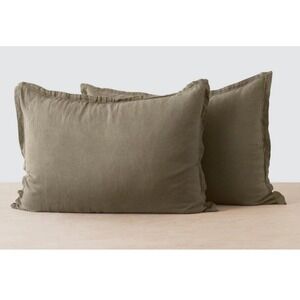 The Citizenry‎ Olive Green Stonewashed Linen Shams King Size Set of 2 NWT